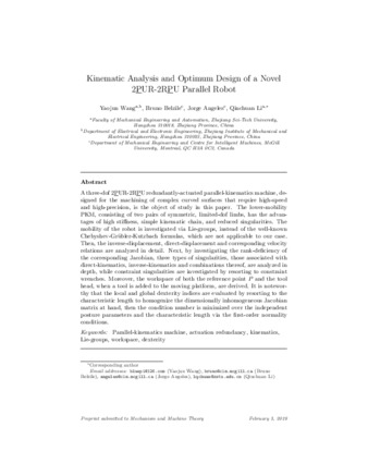 Kinematic analysis and optimum design of a novel 2PUR-2RPU parallel robot thumbnail