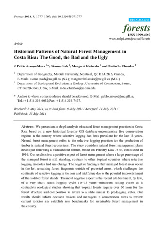 Historical Patterns of Natural Forest Management in Costa Rica: The Good, the Bad and the Ugly thumbnail