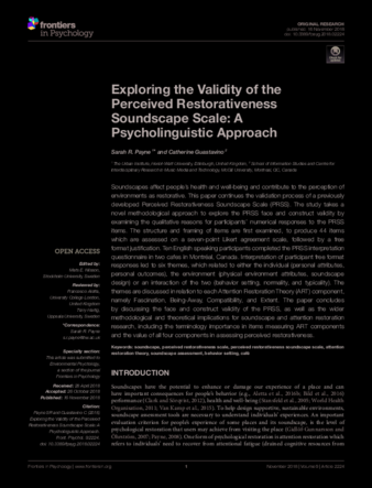 Exploring the Validity of the Perceived Restorativeness Soundscape Scale: A Psycholinguistic Approach thumbnail