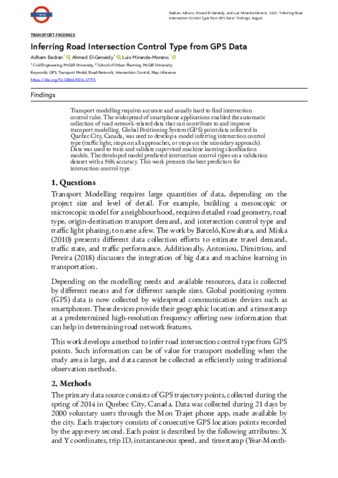 Inferring Road Intersection Control Type from GPS Data thumbnail