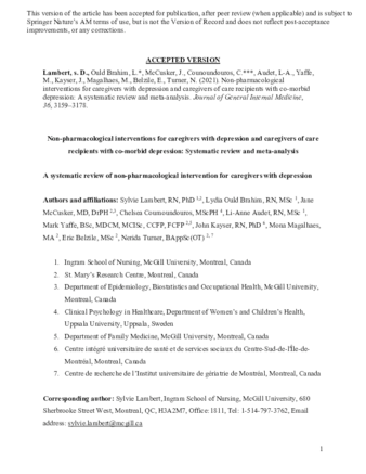 Non-pharmacological Interventions for Caregivers with Depression and Caregivers of Care Recipients with Co-morbid Depression: Systematic Review and Meta-analysis thumbnail