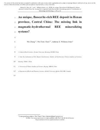 An unique, fluocerite-rich REE deposit in Henan province, Central China: the missing link in magmatic-hydrothermal REE mineralizing systems? thumbnail