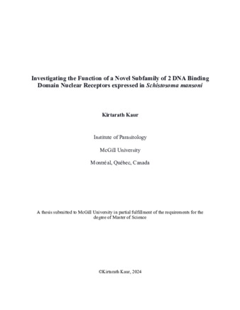 Investigating the Function of a Novel Subfamily of 2 DNA Binding Domain Nuclear Receptors expressed in Schistosoma mansoni thumbnail