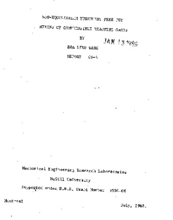 Non-equilibrium turbulent free jet mixing of compressible reacting gases thumbnail