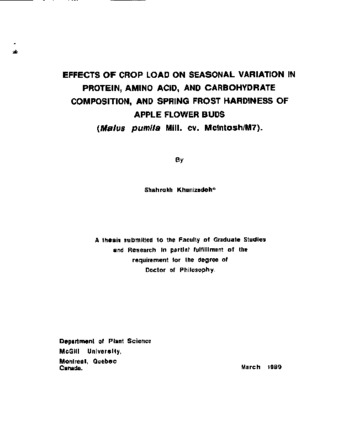 Effects of crop load on seasonal variation in protein, amino acid, and carbohydrate composition, and spring frost hardiness of apple flower buds (Malus pumila Mill. cv. McIntoshM7) thumbnail