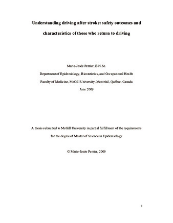 Understanding driving after stroke: safety outcomes and characteristics of those who return to driving thumbnail