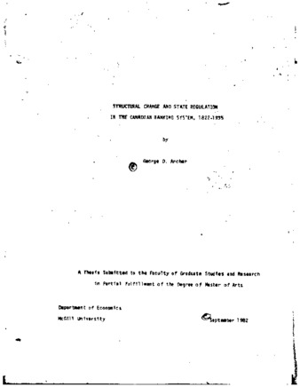 Structural change and state regulation in the Canadian banking system, 1822-1935 thumbnail