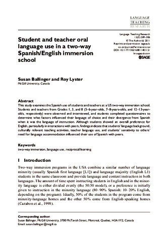 Student and teacher language use in a two-way Spanish/English immersion school thumbnail