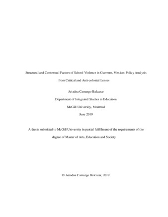 Structural and contextual factors of school violence in Guerrero, Mexico: policy analysis from critical and anti-colonial lenses thumbnail
