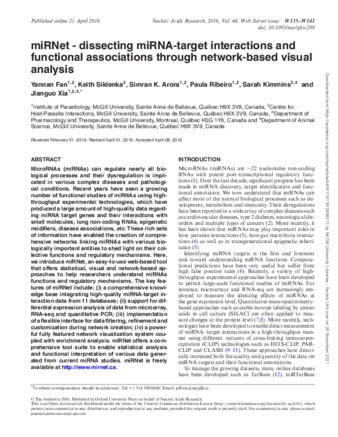 miRNet - dissecting miRNA-target interactions and functional associations through network-based visual analysis thumbnail