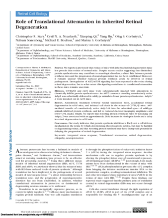 Role of Translational Attenuation in Inherited Retinal Degeneration thumbnail