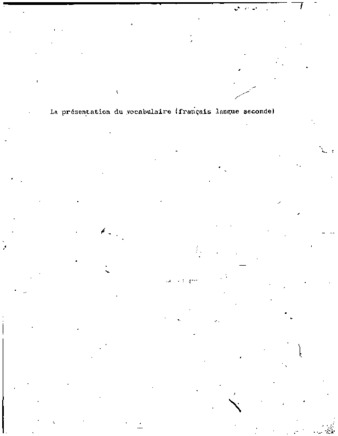 La présentation du vocabulaire dans certains manuels de français langue seconde. thumbnail