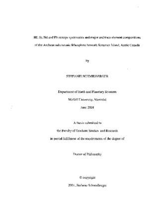 Hf, Sr, Nd and Pb isotope systematics and major and trace element compositions of the Archean subcratonic lithosphere beneath Somerset Island, Arctic Canada thumbnail