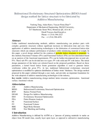 Bidirectional Evolutionary Structural Optimization (BESO) based design method for lattice structure to be fabricated by Additive Manufacturing thumbnail