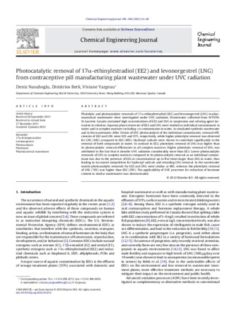 Photocatalytic removal of 17α-ethinylestradiol (EE2) and levonorgestrel (LNG) from contraceptive pill manufacturing plant wastewater under UVC radiation thumbnail