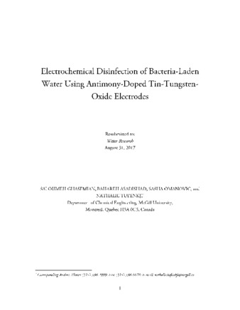 Electrochemical disinfection of bacteria-laden water using antimony-doped tin-tungsten-oxide electrodes thumbnail