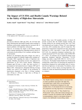 The Impact of US FDA and Health Canada Warnings Related to the Safety of High-dose Simvastatin thumbnail