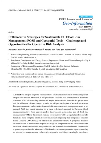 Collaborative Strategies for Sustainable EU Flood Risk Management: FOSS and Geospatial Tools—Challenges and Opportunities for Operative Risk Analysis thumbnail