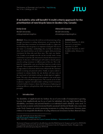 If we build it, who will benefit? A multi-criteria approach for the prioritization of new bicycle lanes in Quebec City, Canada thumbnail