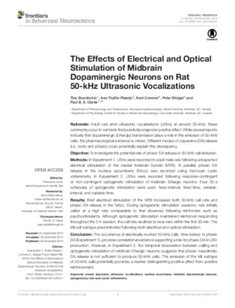 The Effects of Electrical and Optical Stimulation of Midbrain Dopaminergic Neurons on Rat 50-kHz Ultrasonic Vocalizations thumbnail