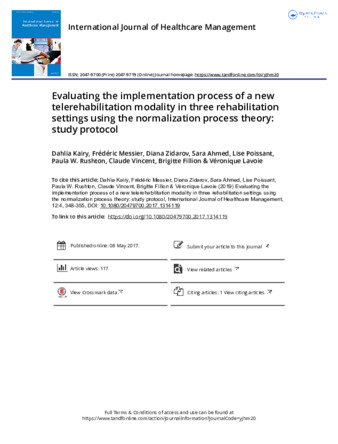 Evaluating the implementation process of a new telerehabilitation modality in three rehabilitation settings using the normalization process theory: study protocol thumbnail