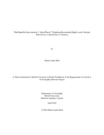 Who Benefits from America’s “Great Places?” Exploring Recreational Equity in the National Park Service, United States of America thumbnail