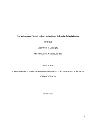 Peat moisture and thermal regimes for peatlands undergoing active extraction in Canada thumbnail