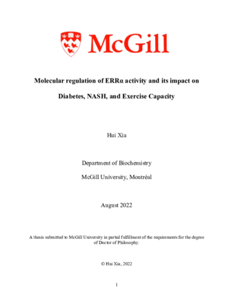 Molecular regulation of ERRα activity and its impact on diabetes, NASH, and exercise capacity thumbnail