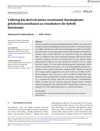 Utilizing bio-derived amine-terminated thermoplastic polyhydroxyurethanes as crosslinkers for hybrid thermosets thumbnail