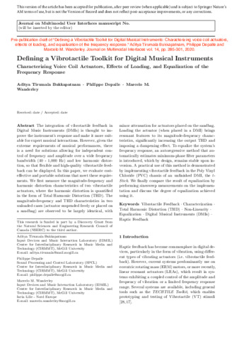 Defining a vibrotactile toolkit for digital musical instruments: characterizing voice coil actuators, effects of loading, and equalization of the frequency response thumbnail