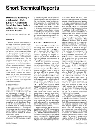 Differential Screening of a Subtracted cDNA Library: A Method to Search for Genes Preferentially Expressed in Multiple Tissues thumbnail