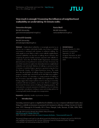 How much is enough? Assessing the influence of neighborhood walkability on undertaking 10-minute walks thumbnail