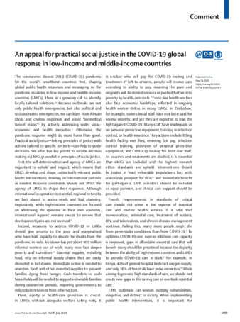 An appeal for practical social justice in the COVID-19 global response in low-income and middle-income countries thumbnail