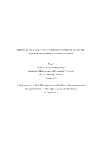 Exploring the relationship between online formative quizzes and students’ self-regulated learning in online learning environments thumbnail