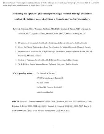 Measuring the Uptake of Pharmacoepidemiologic Research Through Qualitative Analysis of Citations: A Case Study from a Canadian Network of Researchers thumbnail