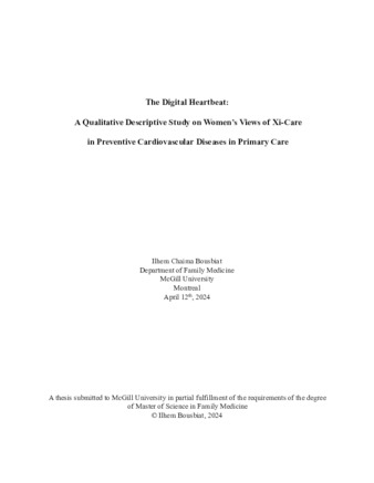 The Digital Heartbeat:  A Qualitative Descriptive Study on Women’s Views of Xi-Care in Preventive Cardiovascular Diseases in Primary Care thumbnail