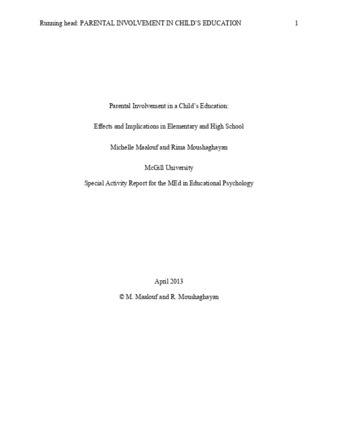 Parental Involvement in a Child's Education: Effects and Implications in Elementary and High School thumbnail