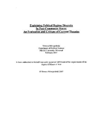 Explaining political regime diversity in post-communist states : an evaluation and critique of current theories thumbnail