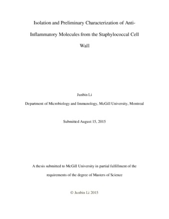 Isolation and preliminary characterization of anti-inflammatory molecules from the Staphylococcal cell wall thumbnail