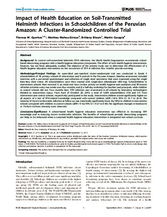 Impact of Health Education on Soil-Transmitted Helminth Infections in Schoolchildren of the Peruvian Amazon: A Cluster-Randomized Controlled Trial thumbnail