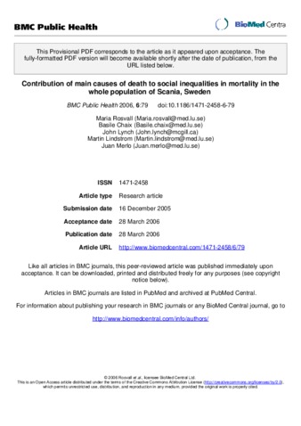 Contribution of main causes of death to social inequalities in mortality in the whole population of Scania, Sweden thumbnail