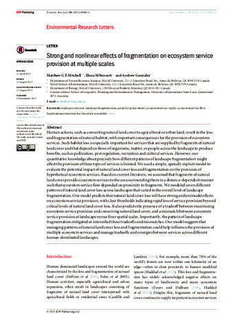 Strong and nonlinear effects of fragmentation on ecosystem service provision at multiple scales thumbnail