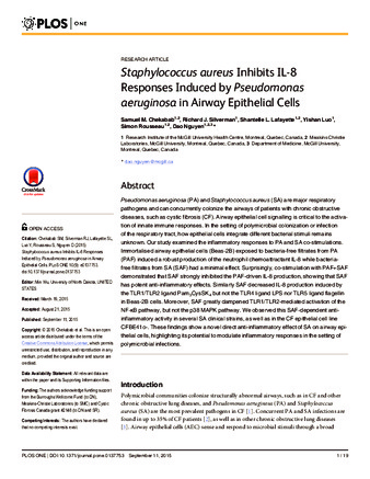 Staphylococcus aureus Inhibits IL-8 Responses Induced by Pseudomonas aeruginosa in Airway Epithelial Cells thumbnail