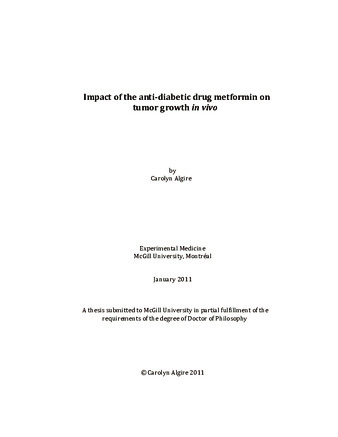 Impact of the anti-diabetic drug metformin on tumor growth «in vivo» thumbnail