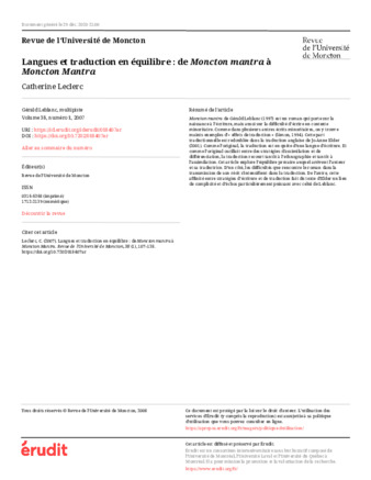 Langues et traduction en équilibre : de Moncton mantra à Moncton Mantra thumbnail