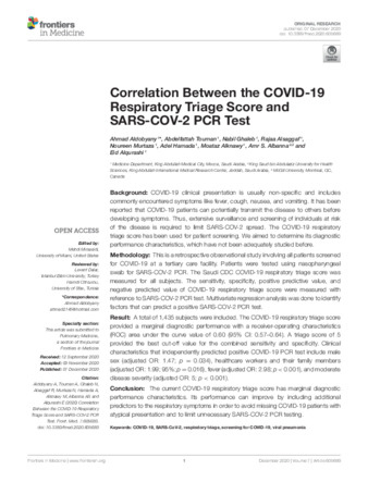 Correlation Between the COVID-19 Respiratory Triage Score and SARS-COV-2 PCR Test thumbnail