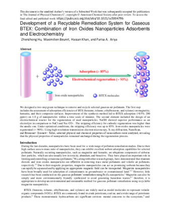 Development of a Recyclable Remediation System for Gaseous BTEX: Combination of Iron Oxides Nanoparticles Adsorbents and Electrochemistry thumbnail