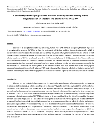 A Covalently Attached Progesterone Molecule Outcompetes the Binding of Free Progesterone at an Allosteric Site of Cytochrome P450 3A4 thumbnail