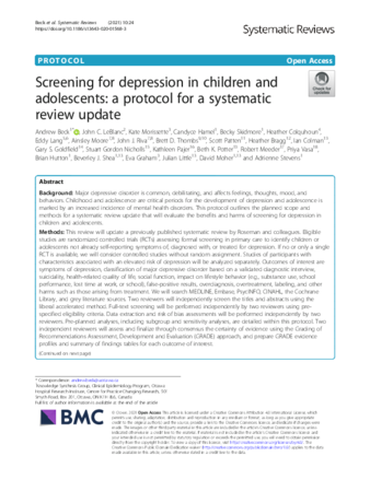 Screening for depression in children and adolescents: a protocol for a systematic review update thumbnail