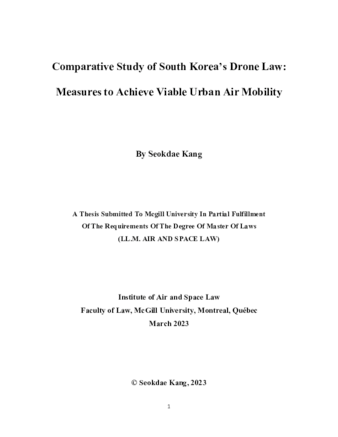 Comparative Study of South Korea’s Drone Law: Measures to Achieve Viable Urban Air Mobility thumbnail